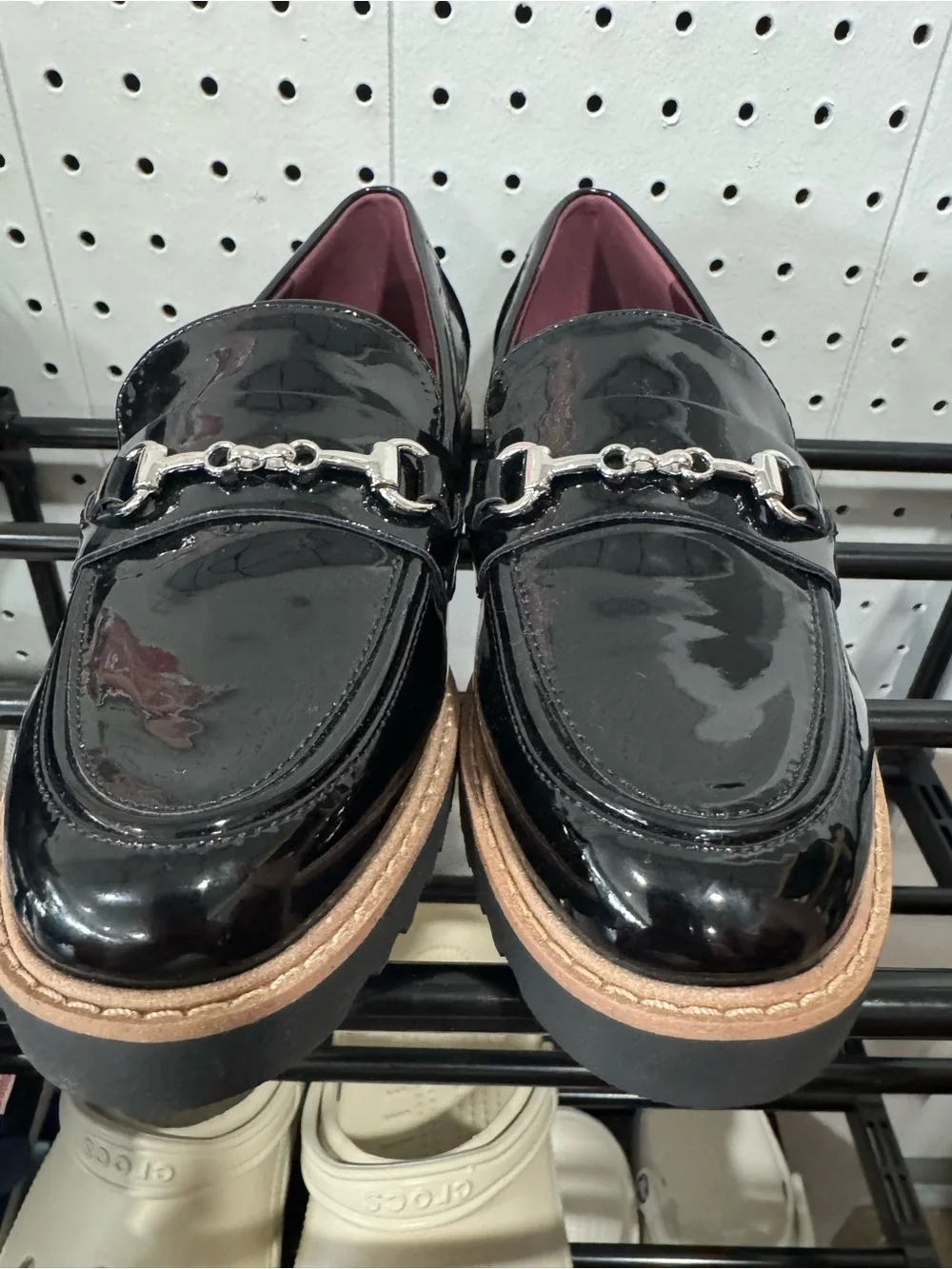 Franco Sarto Black Patent Leather Loafers with Silver Bit